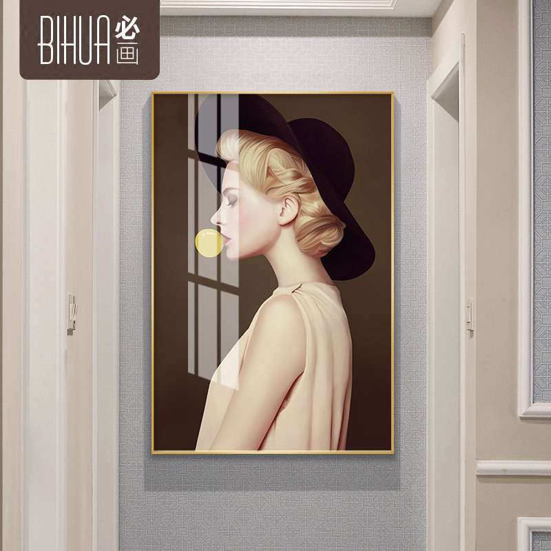 现代北欧晶瓷装饰画酒店走廊过道挂画玄关画竖版个性美女装饰壁画图片