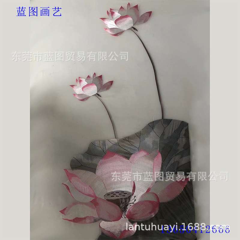 大尺寸单双面半透明纱布刺绣苏绣酒店大厅装饰画屏风玄关水墨荷花图片