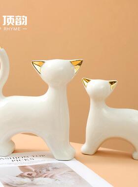 欧式轻奢陶瓷猫咪桌面电视柜酒柜家居客厅摆设装饰品家居小摆件