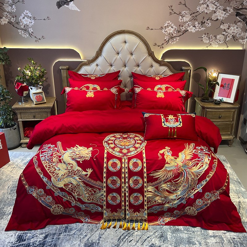 婚庆家纺结婚床上用品龙凤刺绣四件套十件套新房婚房布置