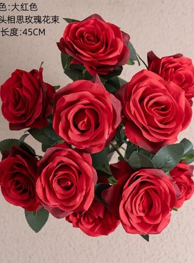 厂家10头玫瑰花束植物仿真花手捧花家居装饰婚庆假花MW23313