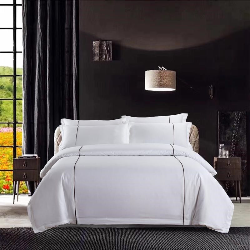 宾馆酒店床上用品压条四件套五星级特色民宿房加厚纯白色床单被套