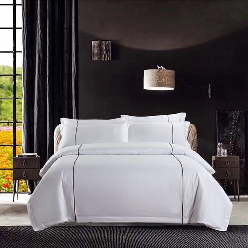 宾馆酒店床上用品压条四件套五星级特色民宿房加厚纯白色床单被套