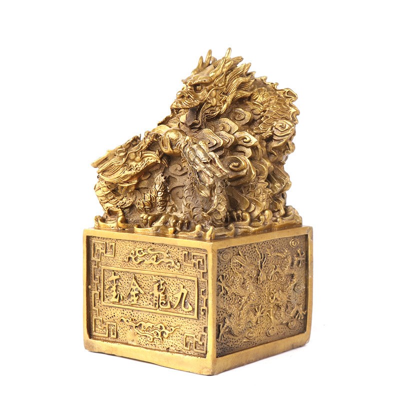 杨铜记 印章摆件九龙金玺摆件皇帝玉玺印龙头印 铜龙印