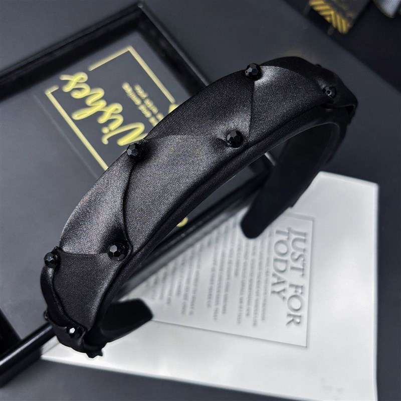 冉然高端水钻黑色麻花褶皱发箍女高颅顶轻奢发捆百搭压发头箍