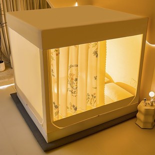 新款坐床遮光蚊帐蒙古包三开门家用床帘全封闭挡风自连接支架回底