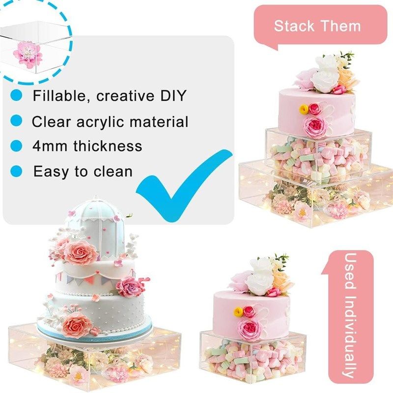 透明圆形方形亚克力蛋糕架可填充物蛋糕托婚礼婚庆宴会派对分