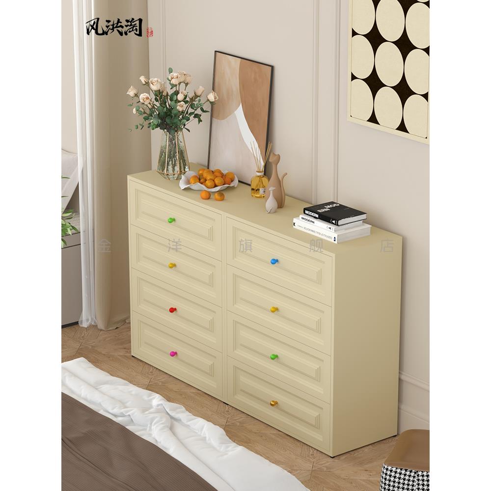 斗柜钢制餐边柜铁艺置物柜客厅卧室储物柜法式轻奢抽屉柜床尾柜子