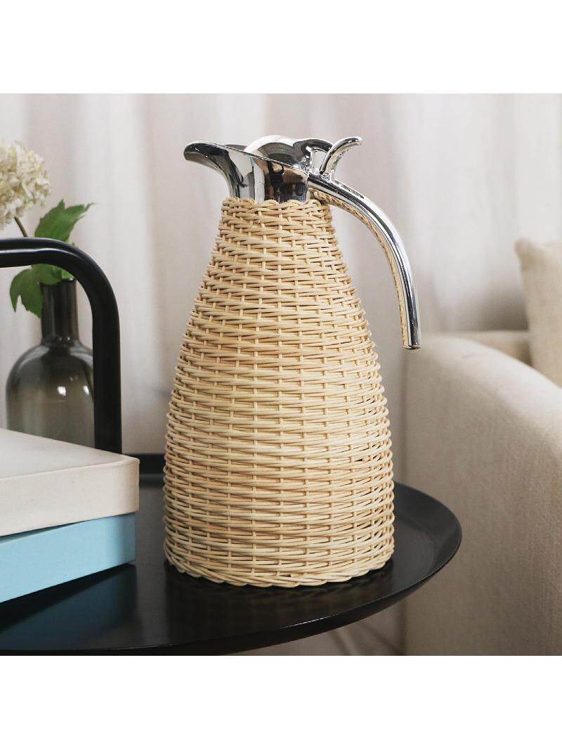 藤编304不锈钢真空保温壶暖水瓶手工编织欧式咖啡壶热水瓶家用2L