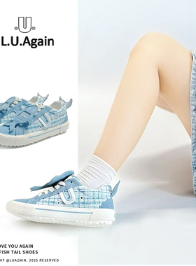 LUAGAIN【明星同款】痛鞋蓝色小香风鱼尾鞋百搭痛包厚底女鞋板鞋