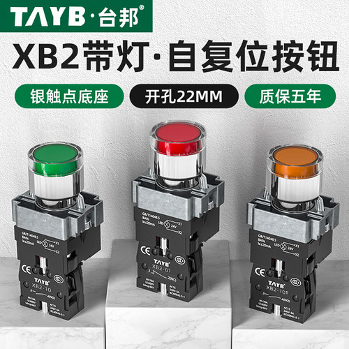 台邦22MM带灯按钮开关复位启动停止ZB2-BE101点动按钮XB2-BW33B1C
