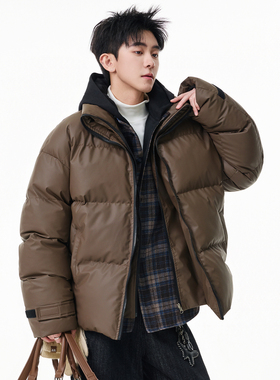 追素TS假两件棉衣2025秋冬新款男生立领加厚面包服短款保暖外套潮