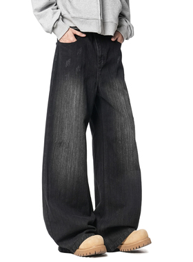 追素TS牛仔裤男直筒2025秋冬新款男生美式休闲竹节纹水洗阔腿裤潮