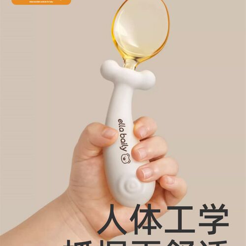 新款宝宝学吃饭训练勺子婴儿辅食勺自主进食可弯曲硅胶学食勺儿童