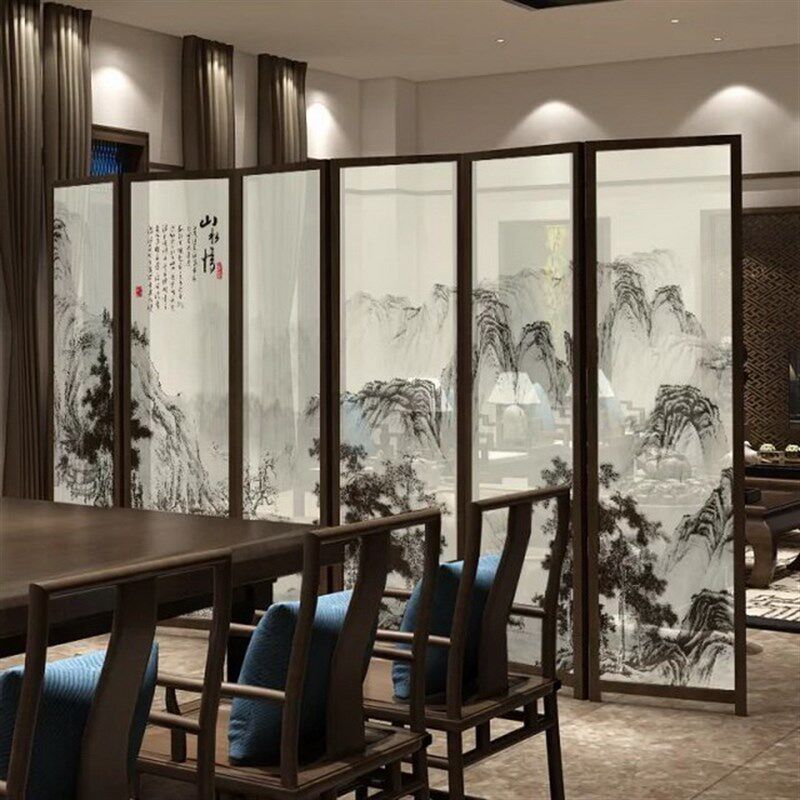 定做办公隔断e玄关屏风背景墙夹胶玻璃夹绢丝钢化安全透抽象朦胧