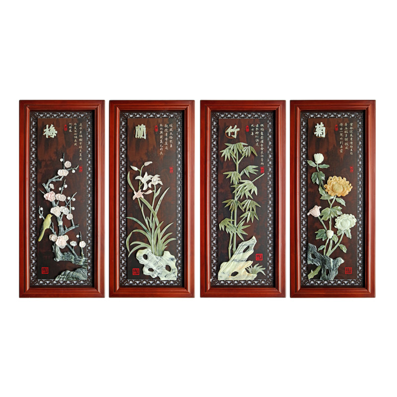 新中式客厅浮雕装饰画沙发背景墙木雕挂画梅兰竹菊过道壁画中国风