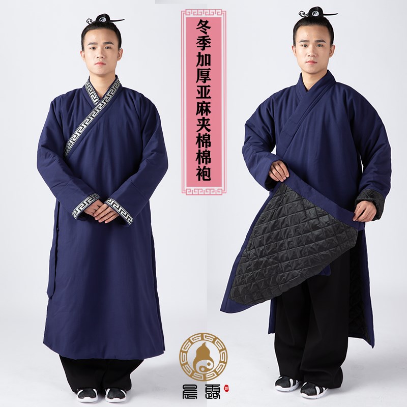 棉袄冬季太极h服加面里布棉袍斜领长袍三清领斜襟加厚丝棉里称棉