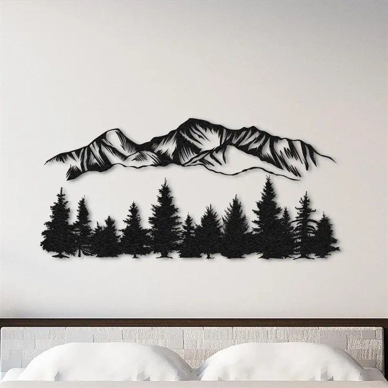2件套铁艺风景画树m林山脉剪影客厅背景墙饭厅玄关办公室墙艺壁饰