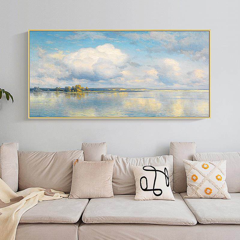 天空之镜现代简约客厅装饰画沙发背景墙挂画风景壁画主卧室床头画