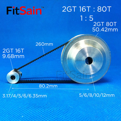 FitSain-2GT同步轮16齿:80齿皮带轮GT21:5减速带中孔5-6-8-10mm