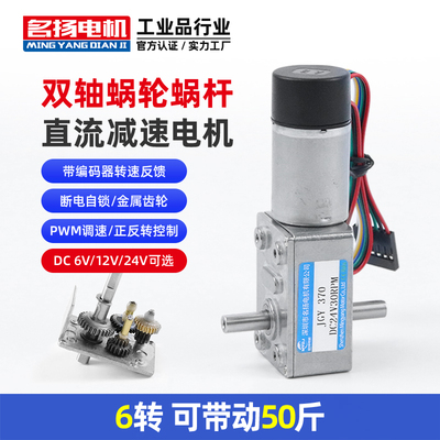 带编码器直流减速电机12v24v6v双轴JGY370蜗轮蜗杆低速微型小马达
