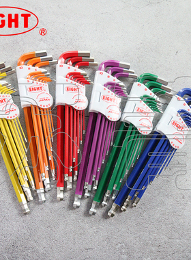 日本原装百利EIGHT彩色加长球头内六角扳手套装 TLC-S9N系列 公制