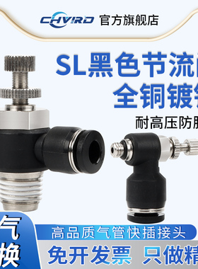 气动黑色快速接头节流阀SL8-02调节阀可调气缸调速阀调速开关6-M5