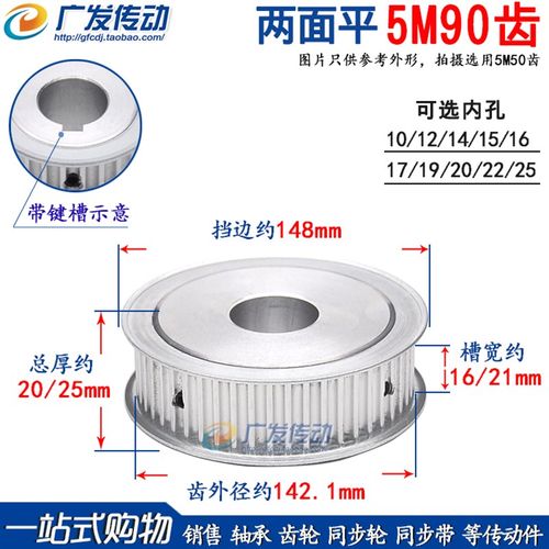 两面平 5M90齿 T 同步轮 槽宽16/21 AF型 同步皮带轮 孔8-25可选