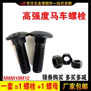 高强度马车螺丝 8.8级镀锌加长马车栓m8m10m12m16 半圆头方颈螺栓