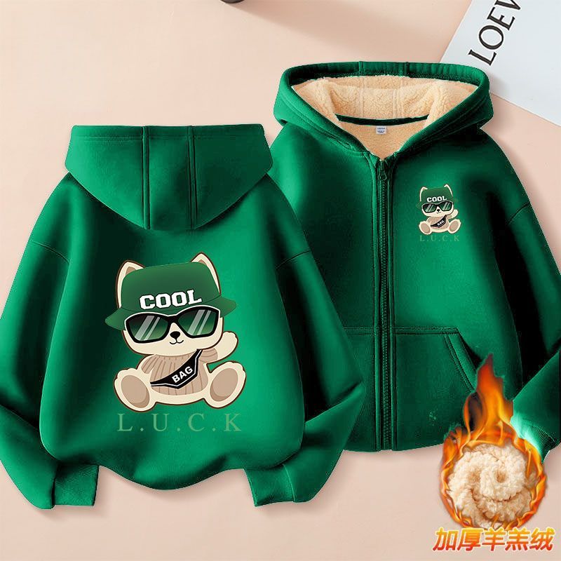 NASA2025新款男童羊羔绒加绒外套冬装儿童爆款连帽开衫保暖卫衣潮