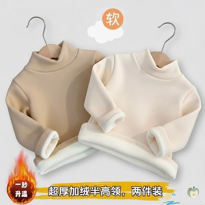 NASA2025儿童加绒德绒打底衫半高领套头男女童保暖纯色新款上衣潮