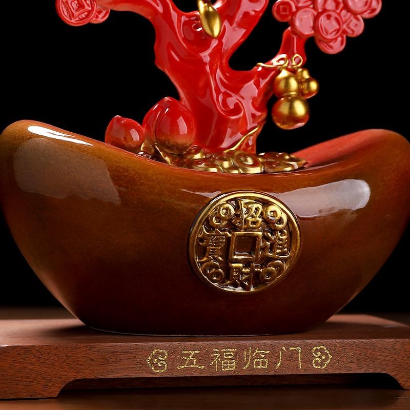 《五福临门》陶瓷金钱树招财摆件公司开业贺礼乔迁迎财神大气礼物