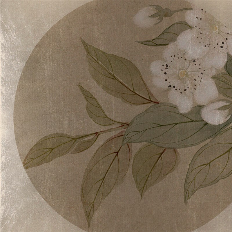 新中式客厅装饰画仿古漆画金箔画银箔画背景墙画淡雅梨花一组六联
