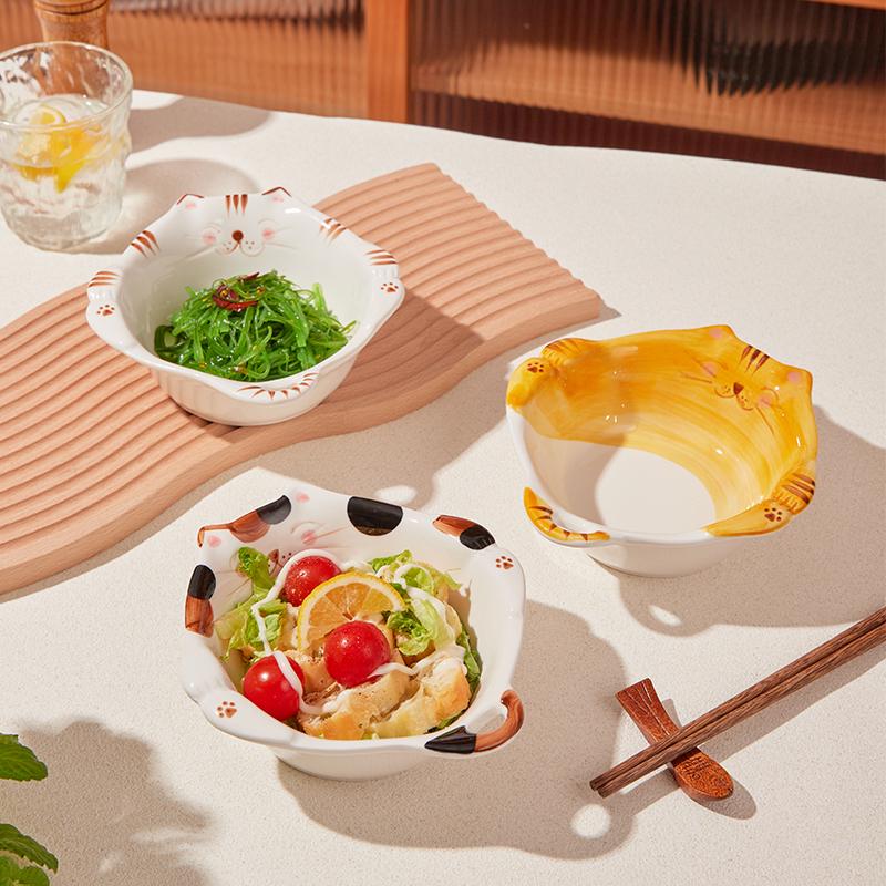 碗盘碗小猫食沙拉陶瓷餐具套装日式菜水果盘盘米饭装甜品一人家用