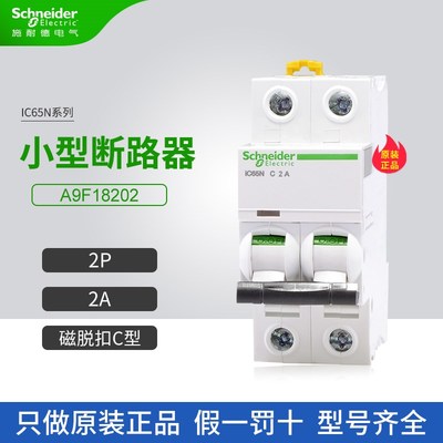 施耐德A9小型断路器A9F18202空气开关2P 2A家用微断C型iC65N