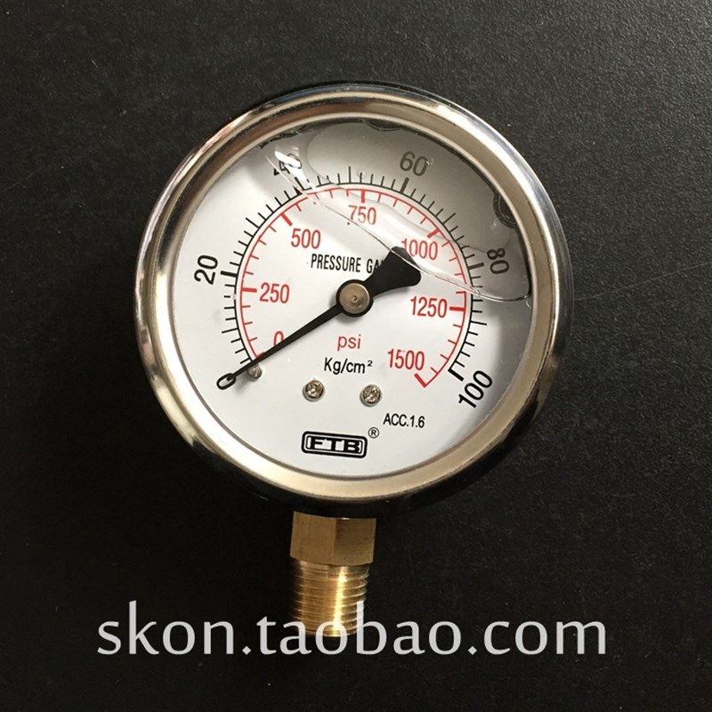 60mm液压软管测量压力表FTB耐震油压表0-100kg挖掘机测试表1/4PT