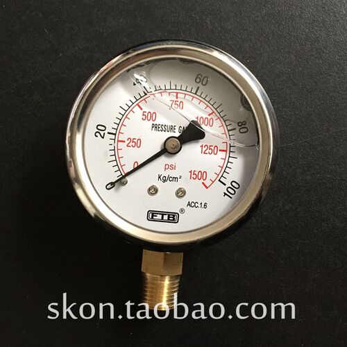 60mm液压软管测量压力表FTB耐震油压表0-100kg挖掘机测试表1/4PT