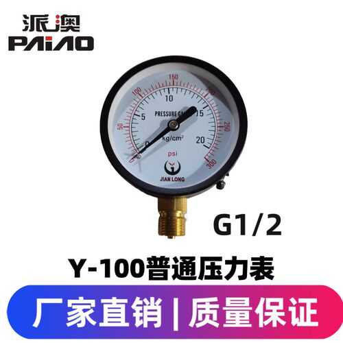 JIANLONG普通表Y100 20KG PSI压力表 气压表水4分牙人气 优质耐震