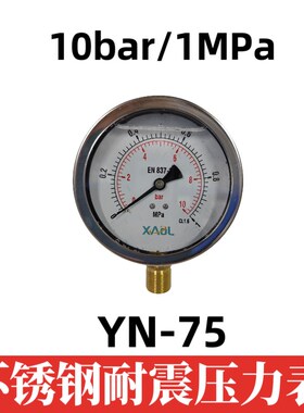 XAOL不锈钢耐震压力表YN75  10bar径向抗震充油油水气压EN837优质