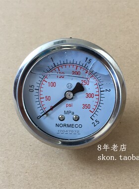 YN60Z耐震压力表0-2.5MPA表盘60mm轴向350PSI气压表接口M14*1.5牙