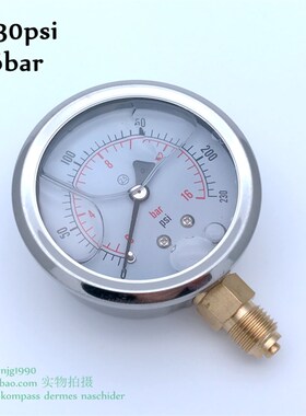 径向油压压力表0-230psi液压表0-16bar气压表螺纹G1/4牙25bar