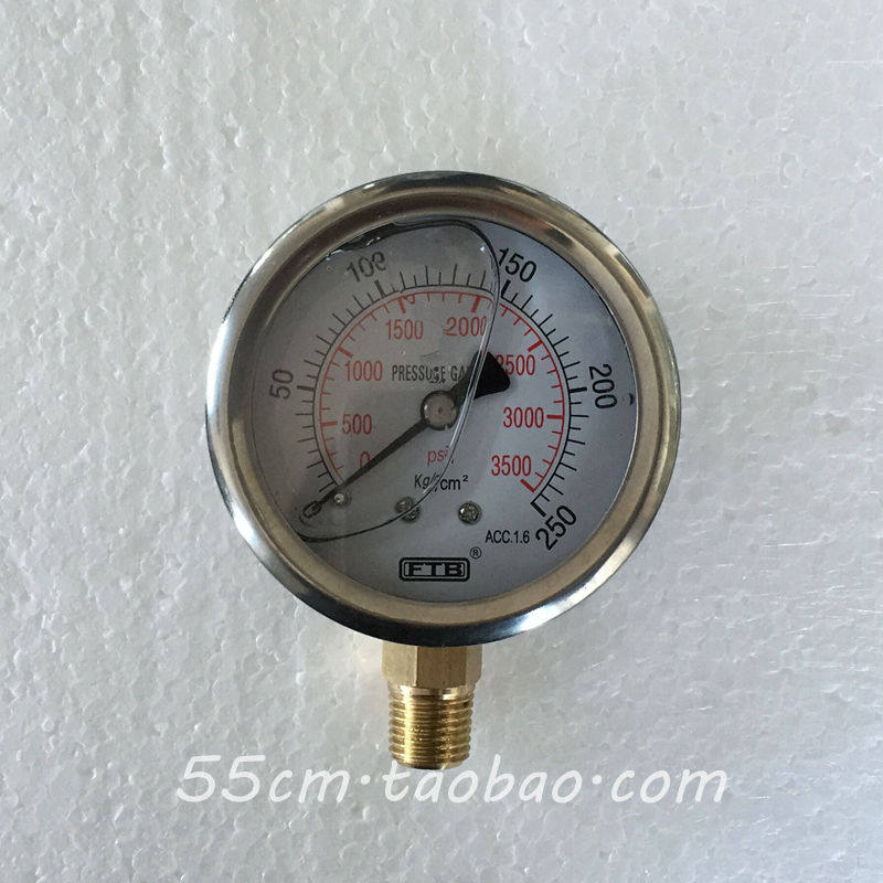 3500psi防震压力表eps泡沫机耐震油压表0-250KG立垂安装1/4PT径向