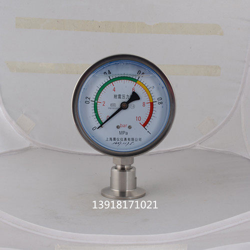 卫生型压力表YTF-100MC卫生型隔膜压力表10bar卡箍式0-1MPA