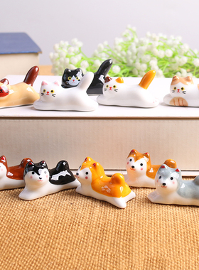 日式陶瓷猫咪柴犬摆件筷子架卡通精致筷子筷托家用可爱筷架托筷枕