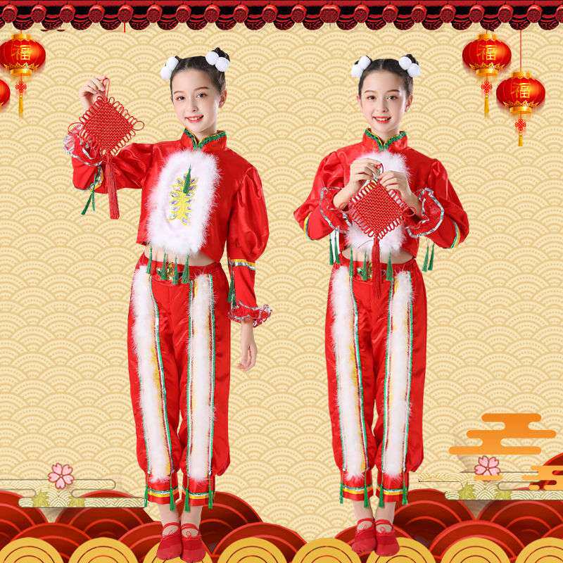 元旦儿童喜庆演出服秧歌服开门红梦娃风过年民族舞蹈表演服装