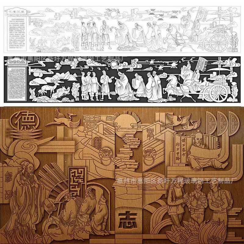 锻铜浮雕室内墙面装饰展览厅博物馆文化墙人物风景玻璃钢仿铜雕塑