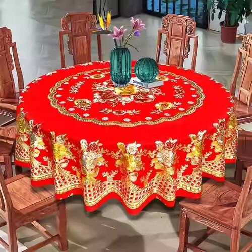 桌布圆形防水防油防烫免洗酒店家用pvc厚台布新款结婚喜庆餐桌布