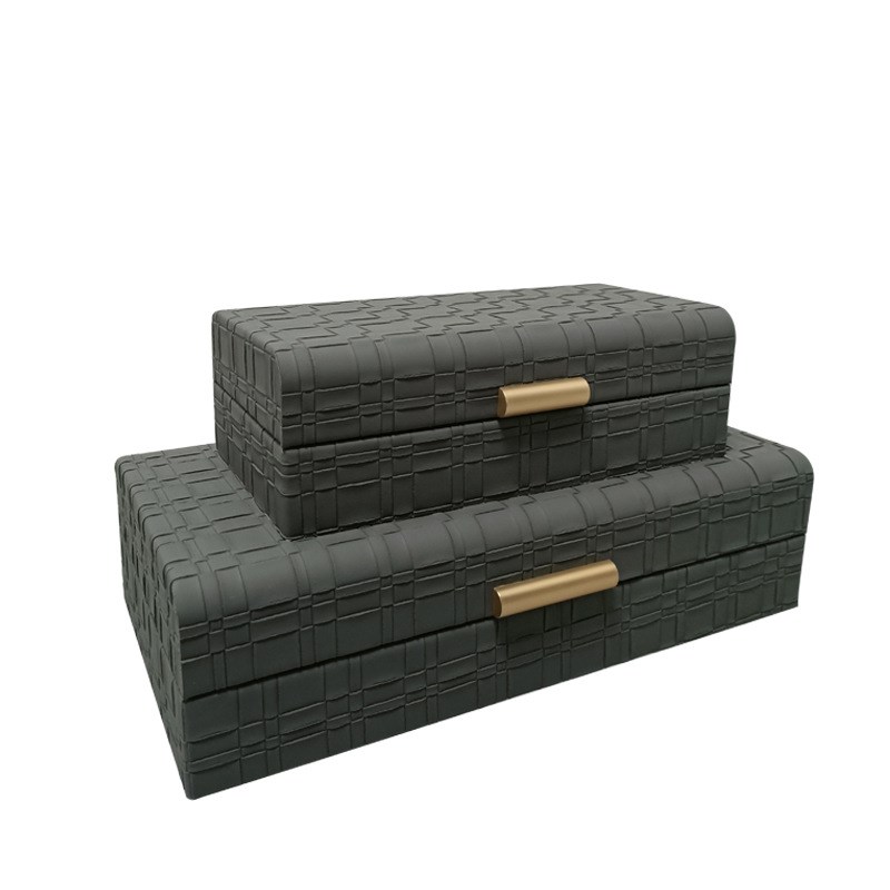 新中式皮革首饰盒摆设样板间卧室桌面收纳盒售楼部博古架装饰盒子