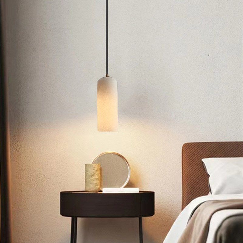 简约全铜轻奢新中式高档酒店卧室床头吧台西班牙进口云石单头吊灯