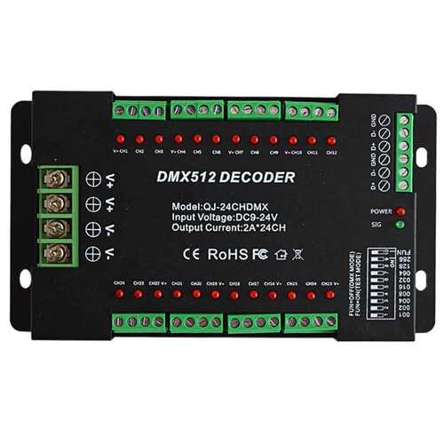 厂家直销24CH通道 dmx512解码控制器led 彩色RGB灯带控制器带拔码